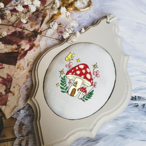 BENECREAT 4Sheets 48Pcs Mushroom Hut Water Soluble Embroidery, 11.7x8.3inch Stick and Stitch Embroidery Paper Stabilizer Water Soluble Hand Sewing for Shirts, Coats, Bags - color: Mushroom Hut