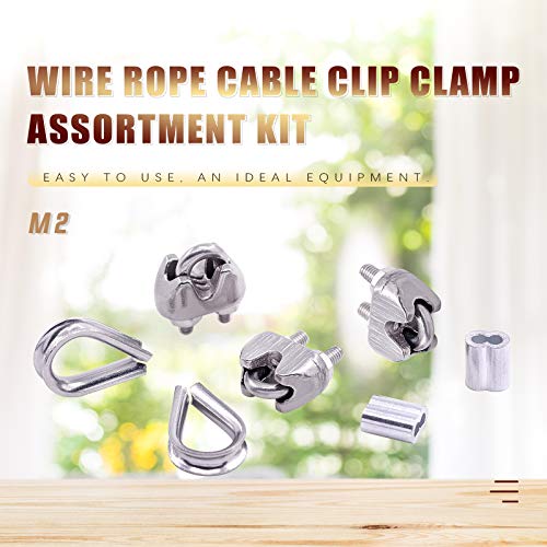 Swpeet 24Pcs M2 (1/16") Wire Rope Accessory Set, Included M2 Wire Rope Cable Clip Clamp, M2 Stainless Steel Thimble, 2mm Aluminum Crimping Loop Sleeve Perfect for 1/8 inch Wire Rope Cable (M2) - size: M2