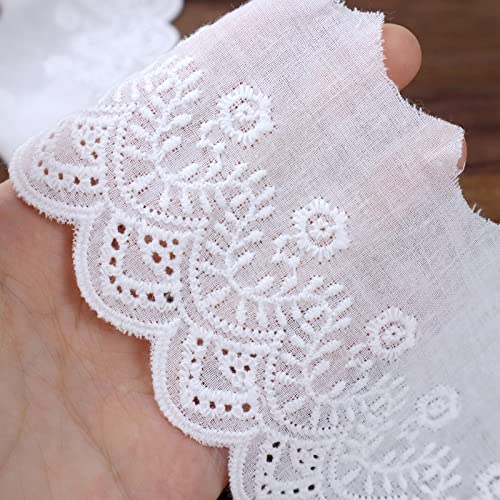 White Cotton Lace Trim Eyelet Lace Ribbon Scalloped Embroidery Lace Trim for Dress, Pillow, Dolls/Pets Clothes (7 Yards x 2.7 Inch) - color: White 2.7inch