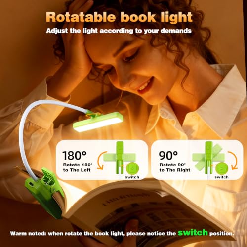 VAVOFO 24 LEDs Rotatable Book Light, Rechargeable Clip Reading Lamp - color: Neon Green