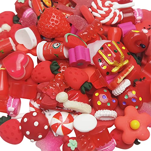 Chenkou Craft 50pcs Lots Mix Assort Christmas Red DIY Flatbacks Resin Flat Back Buttons Scrapbooking (Red) - color: Red