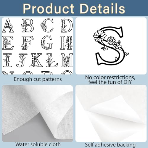 CRASPIRE 2 Sheets A-Z Letters Water Soluble Embroidery Stabilizers Alphabet 52Pcs Patterns Hand Sewing Stick and Stitch A4 Transfers Fabric Wash Away Pre-Printed Self Adhesive for Cloth Sewing Lovers - style: 2 Sheets A-Z Letters-029