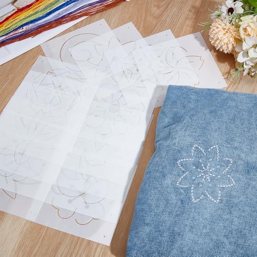 BENECREAT 16Pcs Plastic Sashiko Stencil, 5x5inch Flower Patterns Embroidery Tool Drawing Line Template for Hand Quilting and Embroidery, 0.3mm Thick - style: Flower Patterns
