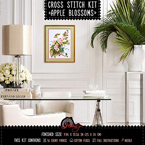 Povitrulya Counted Cross Stitch Kit ‘Apple Blossoms' – Embroidery Set - color: Apple Blossoms