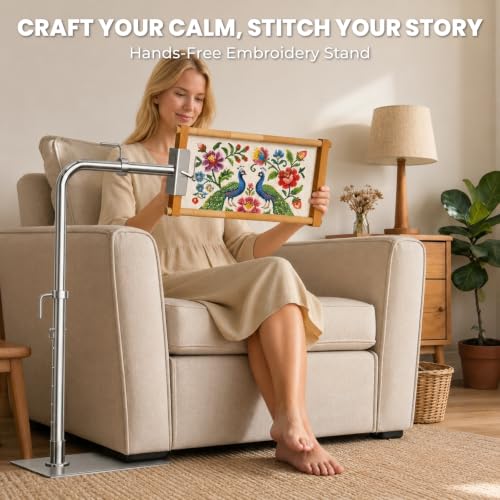 Workstand with Side Clamp for Lowery Stand, 360° Rotating Metal Needlepoint Workstand with Side Clamp, Fits 20" Q-Snap Frames & Scroll Rods, Height Adjustable Embroidery Stand for Sofa Hand Sewing