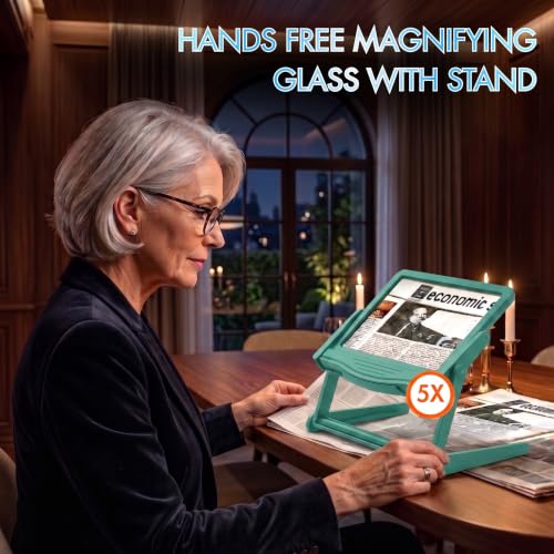 MAGNIPROS 5X LED Page Magnifying Glass, Detachable Stand, 3 Color Modes - color: Aqua