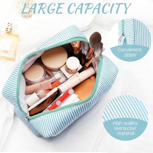 Sanwuta 3 Pcs Seersucker Makeup Bags, Mint Green - color: Mint Green