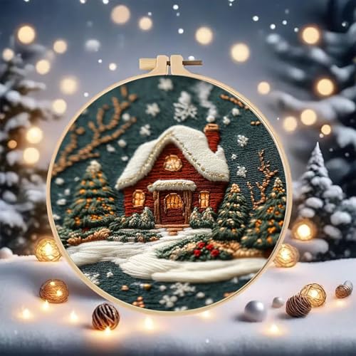 Huacan Embroidery Kit for Beginners Adults, Easy Needlepoint Kits for Adults with Stamped Embroidery Patterns. (House) - style: House