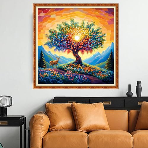 Funchey Counted Cross Stitch Kits for Adults Needlepoint Kits Unprinted Cross Stitching Embroidery Kit 11CT Cross Stitch Supplies-Colorful Tree of Life 18x18 inch - color: Artcolor13