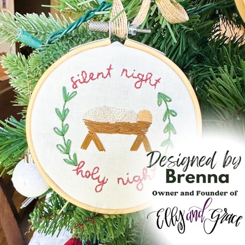 Elly & Grace Christian Embroidery Kit with Embroidery Hoop, Easy Embroidery Kit for Beginners and Adults, Full Embroidery Hoop Kit with Needles and Thread Included (Silent Night) - style: Silent Night
