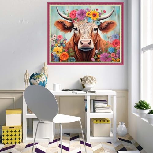 Disnesart Cross Stitch Stamped Full Embroidery Kits DIY 11CT Cotton Thread Printed DIY Needlepoint Kits Craft Needlework Set Cross-Stitch Stamped Sets-Colorful Flowers, Colorful Cows 16x20 inch - color: Stylepattern08
