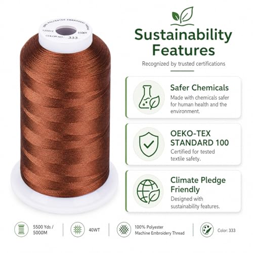 Simthread 5500Yds Embroidery Thread, 5000M High-Yardage 40WT 100% Polyester Thread – 170+ Vivid Colors, High-Speed Rated – Compatible with Brother, Singer, Janome & More - Amber Red 333 - color: AmberRed333