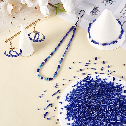 Ornaland Glass Bugle Beads Tiny Long Tube Seed Beads Bulk, Dark Blue, 30g - color: Blue