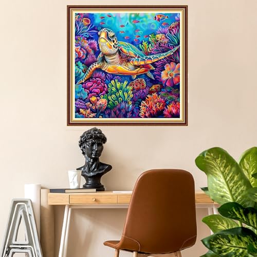 Fanxvivy Stamped Counted Cross Stitch Kits for Adults Printed Cross-Stitch Patterns 11CT Stamped or Counted Cross Stitching Embroidery Kit Needlepoint Kits-Turtle Underwater World 18x18 inch - color: Artkits14