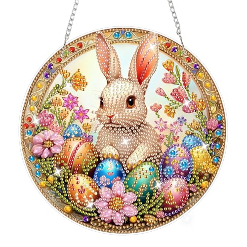NAIMOER Easter Rabbit Egg Diamond Art Hanging Kits for Adults, 5D Special Shaped Rhinestone, DIY Spring Diamond Art Painting Window Pendants Home Garden Wall Hanging Ornament Kits, Double Sided - color: Easter 09