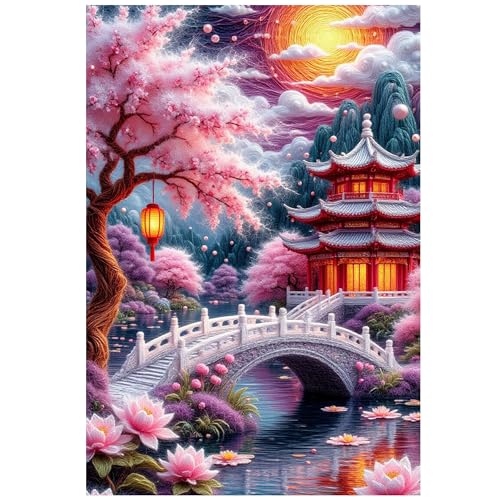 KUFWKEY Landscape DIY Diamond Painting Kit, Japanese Garden Scene Diamond Art Kits for Adults,5D Full Round Drill Diamond Mosaic Kits,DIY Diamond Dots for Beginners,12x16 inch - color: AM301
