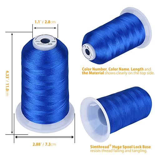 Simthread Embroidery Thread 5500 Yards Dark Electic Blue 420, 2 Huge Spools 40wt Polyester for Brother, Babylock, Janome, Singer, Pfaff, Husqvarna, Bernina Machine - color: Electic Blue