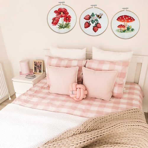 Trimits 3PK Cross Stitch Bundle – Counted Embroidery Kit, Beginner & All Level Starter Set, Complete with Instructions & Thread Children Wall Home DIY Décor – 13x13cm – Toadstool,Strawberries,Poppies - style: Toadstool,Strawberries,Poppies