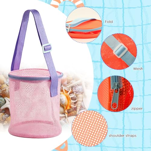 Large Capacity Shell Bags for Beach, 4Pcs Foldable Mesh Toy Storage Bag - size: 4P-SMALL