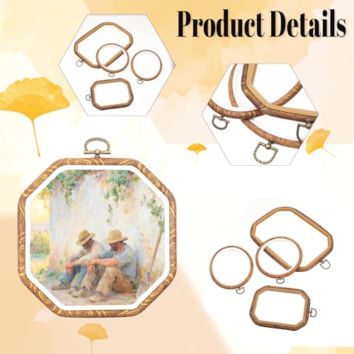 Oqqlin 9 Pcs Embroidery Hoop Frame, 4 Shapes Large Imitated Wood Cross Stitch Hoop Ring with Scissors Display Decorative Embroidery Hoops for DIY Arts, Crafts, Sewing, Hanging Ornaments Decor