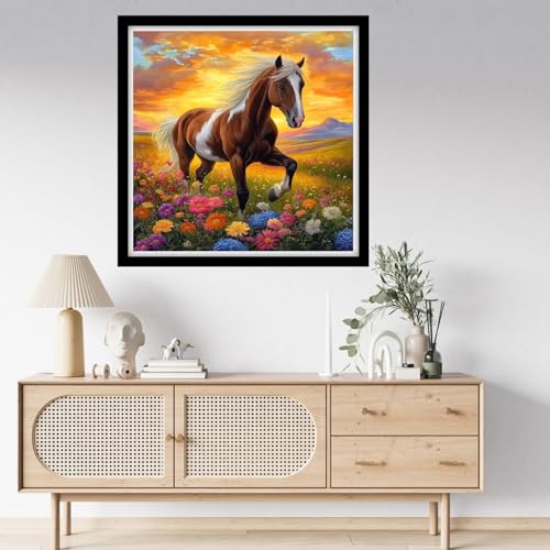 Fanxvivy Counted Cross Stitch Kits for Adults 11CT Unprinted Cross-Stitch Patterns Embroidery Kits Easy Cross Stitching Needlepoint Kits-Flowers and Horses 18x18 inch - color: DIYcraft16