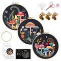 KEKEMEOW 3 Sets Embroidery Kit for Beginners, Stitches with Colorful Mushrooms Embroidery Stitch Practice kit for Adults Craft Lover, Cross Stitch Kit with Pattern、Instruction、Hoop - color: mushroom