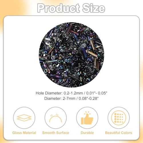 uxcell Mixed Glass Seed Beads 2-7mm Mini Loose Bugle Black 1500Pcs - color: Black, size: 2-7mm