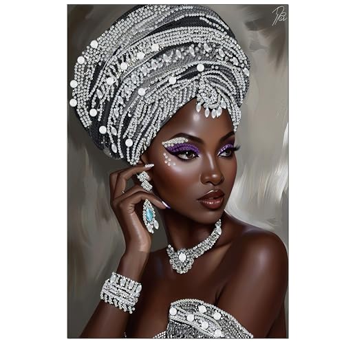 African Woman Diamond Art Kits for Adults,5D Partial DIY Diamond Painting kit for Beginners,Special Shaped Diamond Art,Sparkling gem Art,Diamond Mosaic Embroidery,wall Art Home Decor,11.81x15.7inch - color: LW55
