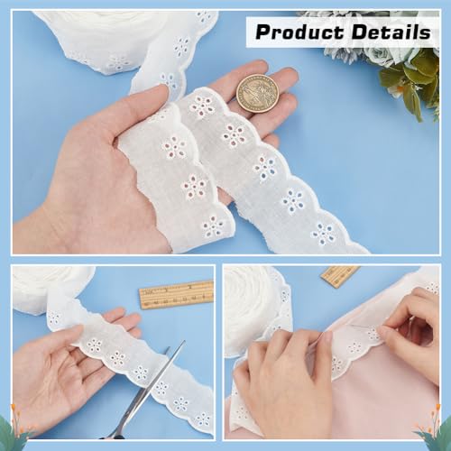 FINGERINSPIRE 15 Yards Cotton Lace Trim 1-5/8" Ivory White Eyelet Ribbon Floral Embroidery Ruffle With Wavy Edge for Sewing Dresses Bags Pets Clothes - color: WhiteSmoke