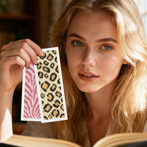 INFUNLY 6pcs Animal Textures Cross Stitch Bookmark Kit for Beginners DIY Leopard Print Embroidery Bookmark Kits Zebra Stripes Needlepoint Kit with Instruction Easy Cross Stitch Set for Book Readers - style: Animal Patterns