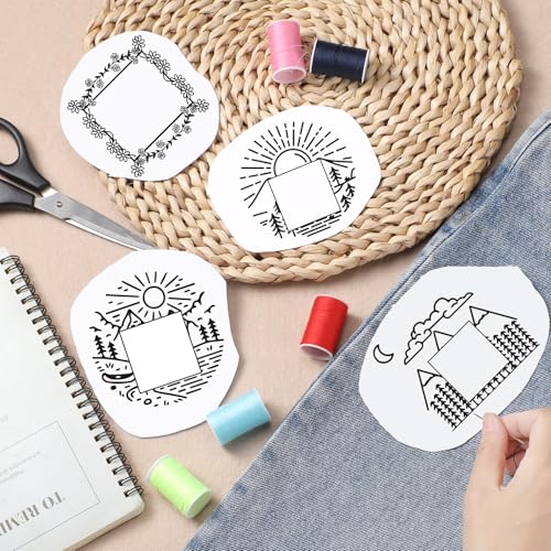 Water Soluble Embroidery Stabilizers for Hat, 4 Sheets Flower Stick and Stitch Embroidery Papers Wash Away, Pre-Printed Floral Farmhouse Pattern Transfers for Hand Sewing Lovers Beginners - size: Floral