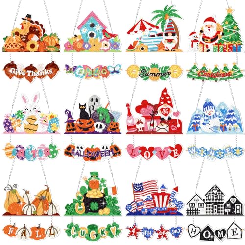 Cinnvoice Seasonal Diamond Art Hanging Kit,12 Pcs,Holiday - style: Holiday