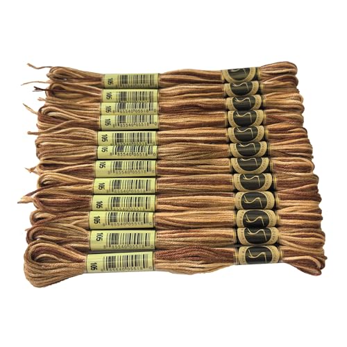 Magical Color Variegated Cross Stitch Thread Color Variations Embroidery Floss Pack, 8.7-Yard, Tan Brown, Pack of 12 Skeins