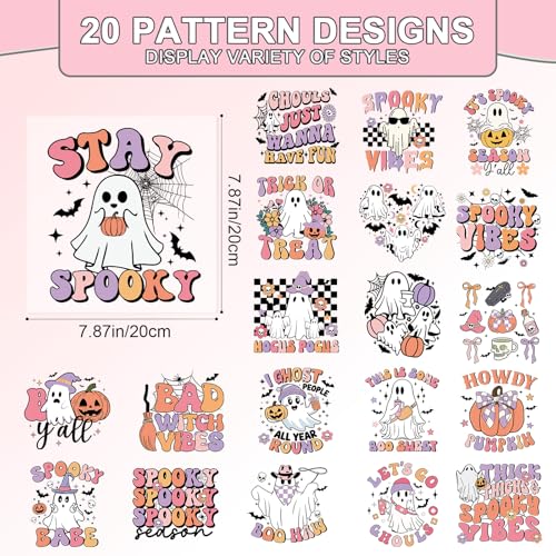 Dtf Transfers Ready to Press - 20 Pcs Halloween Iron on Patches for T-Shirts, Cut Ghost Bat Heat Transfer Designs Vinyl Stickers, Iron on Decals for DIY Clothes Bags - color: Halloween