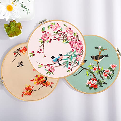 Santune 3 Pack Embroidery Kit for Adults Cross Stitch Kits for Beginners with Bird Patterns,3 Instructions,1 Hoop,Threads and 6 Needles,Hand Needlepoint Sets for Women - color: Cut Bird Series