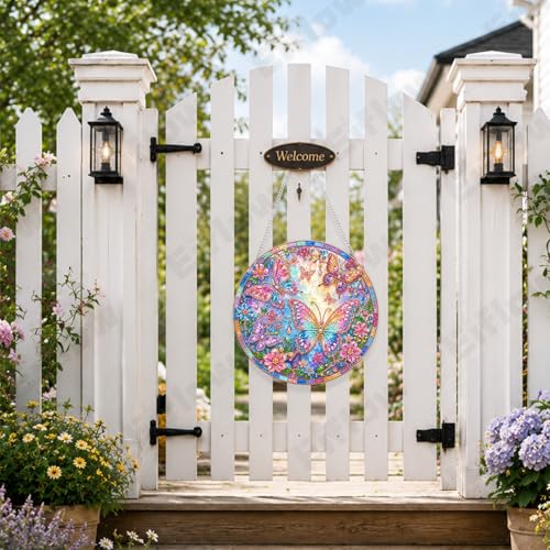 Eiflow Acrylic Diamond Art Hanging Kit for Adults Butterfly, DIY Diamonds Painting Door Hanger Ornament Kit Crystal Diamond Art Painting Wall Window Hanging Pendant - color: Butterflies