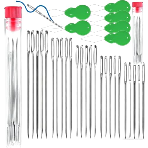 75Pcs Stainless Steel Sewing Needles Set for Hand Sewing, 5 Sizes Large Eye Sewing Needles with 6 Threader for Knitting Handsewing Art Crafts - size: 75