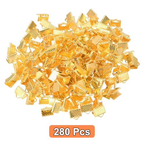 Uxcell 280Pcs Gold Ribbon Crimp Clamp Ends, 8mm Cord Ends Fasteners for DIY Jewelry Making - color: Gold, size: 8mm