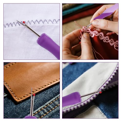 3pcs Seam Ripper, Stitch Remover Tool with Safety Caps and Small Red Ball for Hand Sewing Knitting Cross Stitch Embroidery Thread Removal(Purple) - style: 3 purple