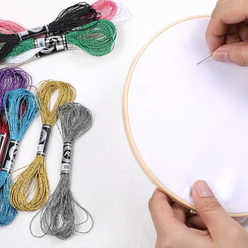 11 Skeins Embroidery Floss, Metallic Embroidery Thread 12 Strands Glitter Embroiderys Thread 8M Colorful Embroideries Floss with 5 Size Needles and 1 Threader for Hand Embroideries String DIY Art
