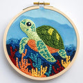 DIY Punch Needle Kits Green Sea Turtle with Hoop 20x20cm-1 - color: 03-Sea Turtle