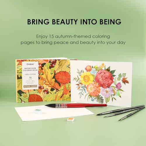Grabie Watercolor Coloring Book, 15 A5 Cotton Sheets, Autumn-Themed - color: Autumn