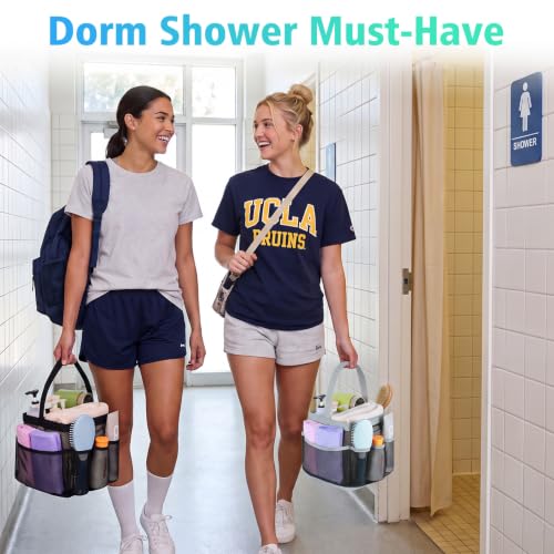 EUDELE 2 Pack Mesh Shower Caddy Portable for College Dorm Room Essentials, Shower Caddy Dorm with 9-Pocket Large Capacity,Shower Bag for Beach,Swimming,Gym - color: All Black+Black-Grey