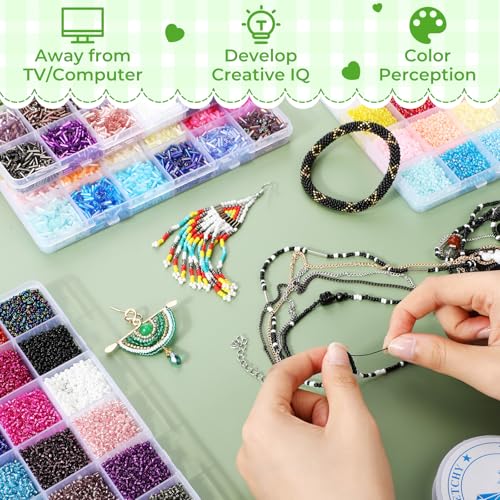 Tondiamo 32000 2mm Glass Seed Beads, 12000 7mm Tube Beads, 48 Colors