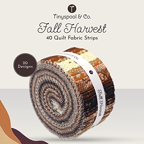 Tinyspool & Co.'s Twirlie Roll 40 Precut Quilting Fabric Strips for Quilting Supplies, Crafting, and Sewing, Soft Cotton Strip for Blanket, Rug, Upholstery, Home Decor, and Purse Making, Fall Harvest - color: Fall Harvest