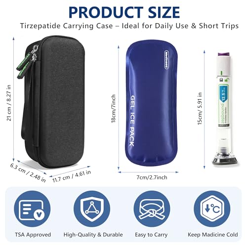 Medineed Custom-Fit Travel Case for 2 Zepbound Pen, TSA Approved - color: Black-Small