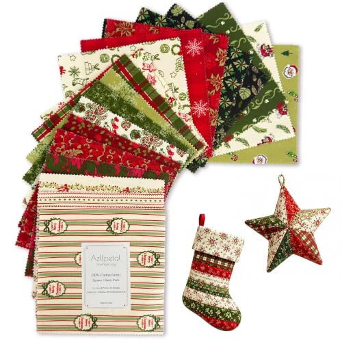 5" Cotton Fabric Squares, 40 Pcs Christmas Charm Pack Fabric for Quilting - color: Winter Noel
