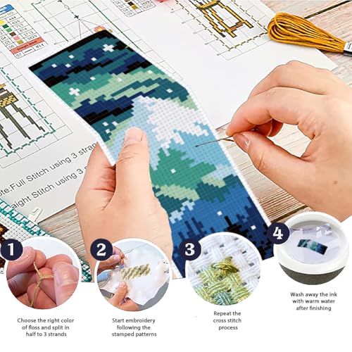 ACRNIGHEET 6PCS Cross Stitch Bookmark Kits for Beginners Stamped Pattern - style: Landscape Patterns 2