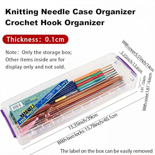 15″ Knitting Needle Case Organizer, Crochet Hook Case with Lid,Storage Box