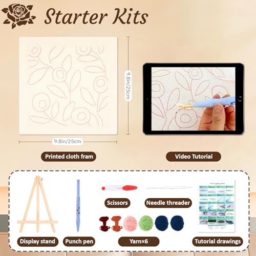 frartoold Green Art Deco Punch Needle Kit - Plant Embroidery Set - color: Green